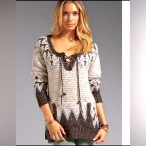 Free‎ People Love Bug Nordic Wool Sweater Women's Knit Lace Up Pocket Size M